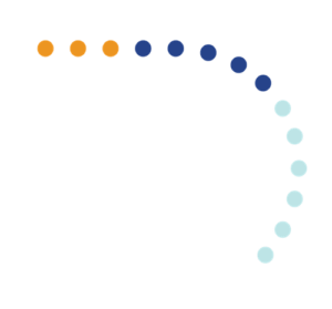 orange and blue and light blue dots